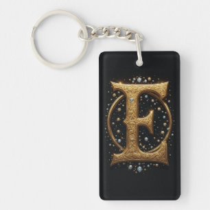 Gouden letter E met edelstenen barokke versiering Sleutelhanger