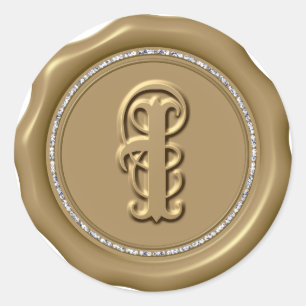 *~* Gouden letter I Diamond Circle Wax Seal Sticke Ronde Sticker