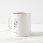 Gouden Letter J, Monogram J, Roze Bloemen Cadeau H Tweekleurige Koffiemok (Voorkant links)