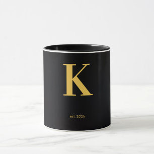 Gouden Letter k Zwarte Mok   Minimalistische Monog