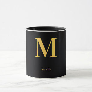 Gouden Letter M Zwarte Mok Minimalistische Monog