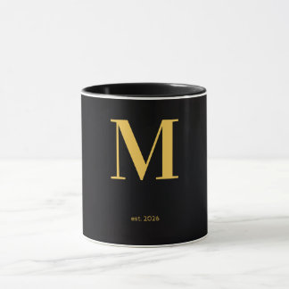 Gouden Letter M Zwarte Mok | Minimalistische Monog
