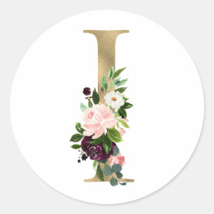 Gouden letter MONOGRAM boho bordeaux bloemen Clas Ronde Sticker