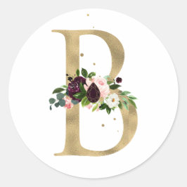 Gouden letter MONOGRAM boho bordeauxrode bloemen Ronde Sticker