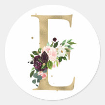 Gouden letter MONOGRAM boho bordeauxrode bloemen  