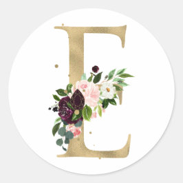 Gouden letter MONOGRAM boho bordeauxrood bloemen   Ronde Sticker