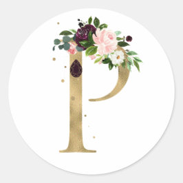 Gouden letter MONOGRAM boho burgundy bloemen Cla Ronde Sticker