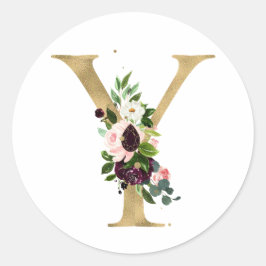 Gouden letter MONOGRAM boho burgundy bloemen Cla Ronde Sticker