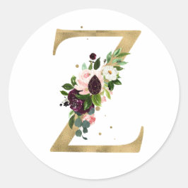 Gouden letter MONOGRAM boho burgundy bloemen  Cla Ronde Sticker