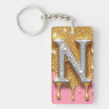 Gouden Letter N Initiaal Diamant Roze Achtergrond