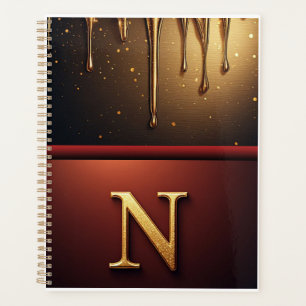 Gouden Letter N Monogram Met Druppelende Metaal Planner
