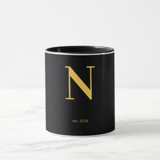 Gouden Letter N Zwarte Mok | Minimalistische Mono