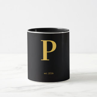 Gouden Letter P Zwarte Mok | Minimalistische Monog