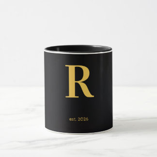 Gouden Letter R Zwarte Mok | Minimalistische Monog
