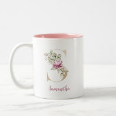 Gouden Letter S, Monogram S, Roze Bloem Cadeau Haa Tweekleurige Koffiemok (Links)