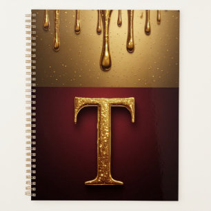 Gouden Letter T Monogram Met Druppelende Metaal Planner