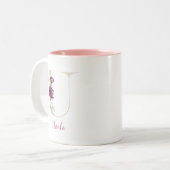 Gouden Letter U, Monogram U, Roze Bloemenschenking Tweekleurige Koffiemok (Voorkant links)