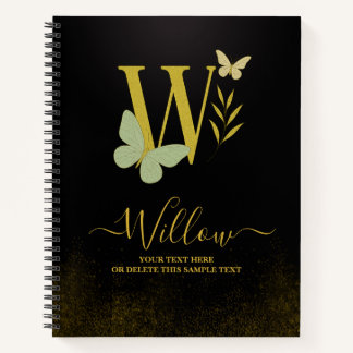 Gouden letter W Butterfly Notitieboek Hoesje