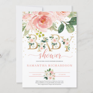 Gouden Letters en Blush Floral Baby shower Invite Kaart