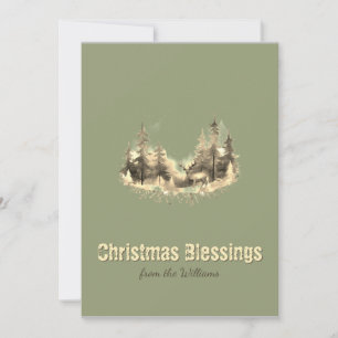 Gouden lettertype Minimalistische Kerstbos Herten  Feestdagenkaart