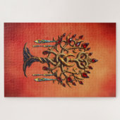 Gouden levensboom met rode edelstenen legpuzzel (Horizontaal)