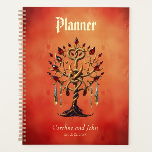 Gouden levensboom met rode edelstenen planner (Voorkant)