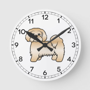 Gouden Lhasa Apso Schattige Cartoonhond Illustrati Ronde Klok