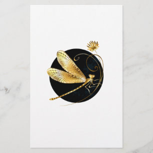 Gouden libel in zwarte cirkel briefpapier