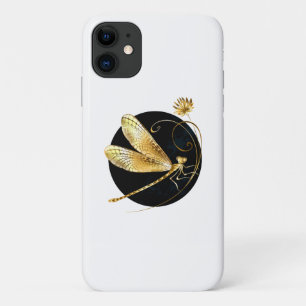 Gouden libel in zwarte cirkel iPhone 11 hoesje