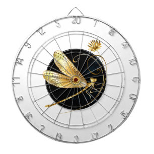 Gouden libel in zwarte cirkel dartbord