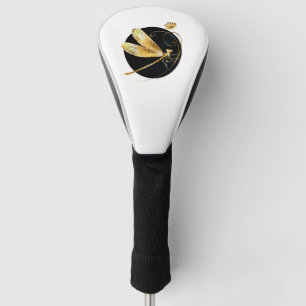 Gouden libel in zwarte cirkel golfheadcover