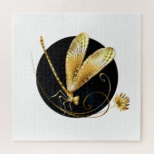 Gouden libel in zwarte cirkel legpuzzel (Horizontaal)