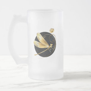 Gouden libel in zwarte cirkel matglas bierpul