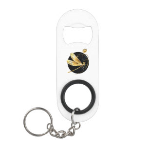Gouden libel in zwarte cirkel mini flessenopener