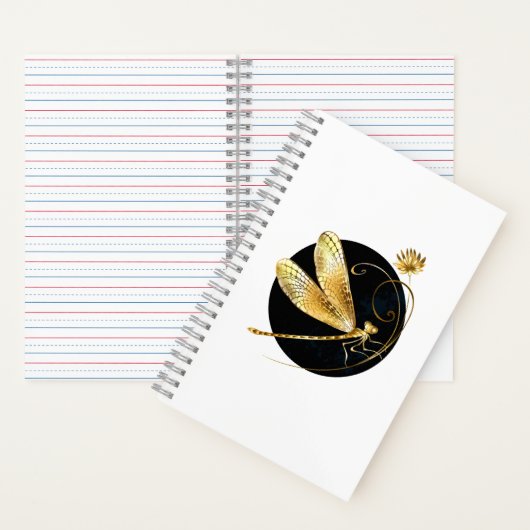 Gouden libel in zwarte cirkel notitieboek (Binnen)