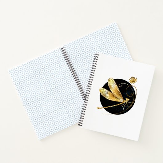 Gouden libel in zwarte cirkel notitieboek (Binnen)