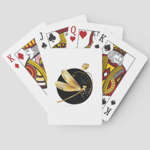 Gouden libel in zwarte cirkel pokerkaarten