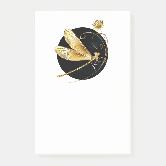 Gouden libel in zwarte cirkel post-it® notes (Voorkant)