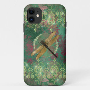 Gouden Libel op Groen Met Rhinestones iPhone 11 Hoesje
