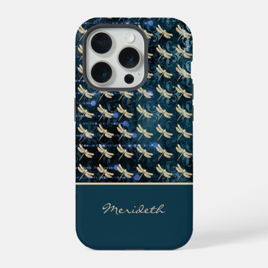 Gouden libellen op  Blauw Groene Achtergrond iPhone Hoesje (Achterkant)