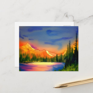 Gouden Licht Bergen Schilderachtige Aquarel Ansic Briefkaart