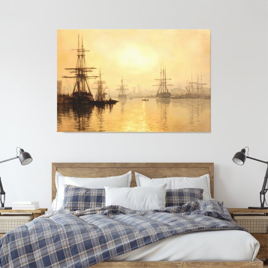 Gouden licht op de historische haven van Boston Canvas Afdruk (Insitu (Slaapkamer))