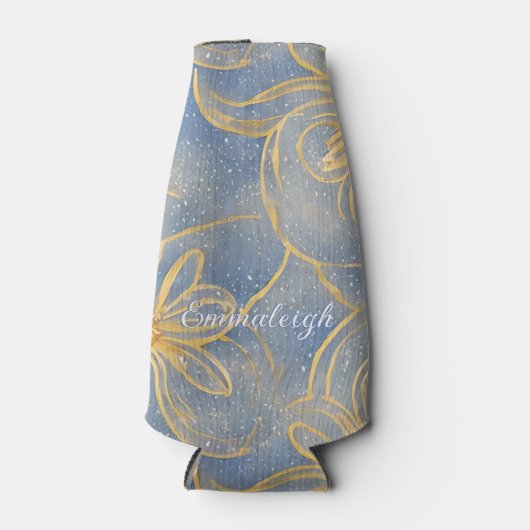  gouden lichte bloemetjes monogram flesjeskoeler (Voorkant)