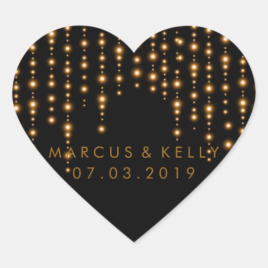 Gouden lichte snaren | Bruiloft Hart Sticker (Voorkant)