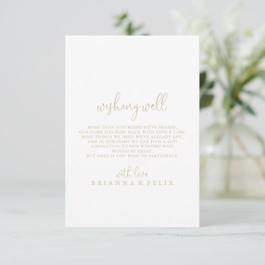 Gouden Liefde Fancy Script Bruiloft Wishing Well Informatiekaartje (Staand voorkant)