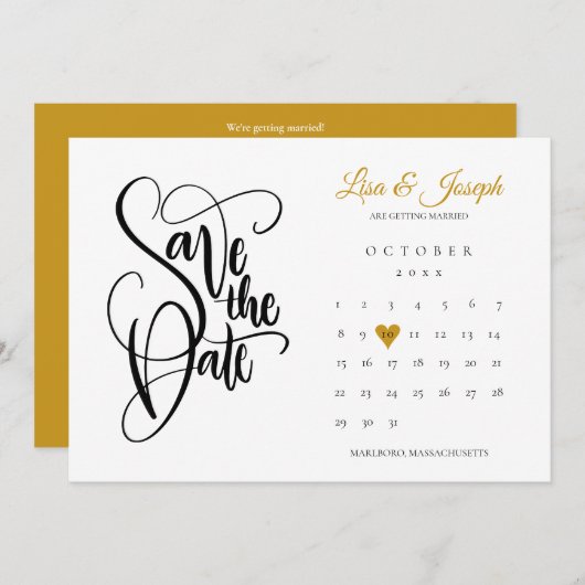 Gouden Liefde Hart Kalender QR Code Bruiloft Save The Date (Voorkant / Achterkant)