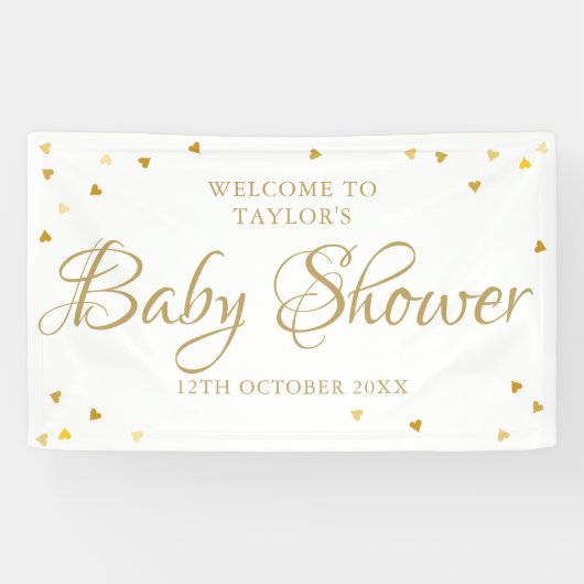 Gouden Liefdesharten Baby Shower Strooiwelkom Spandoek (Horizontaal)