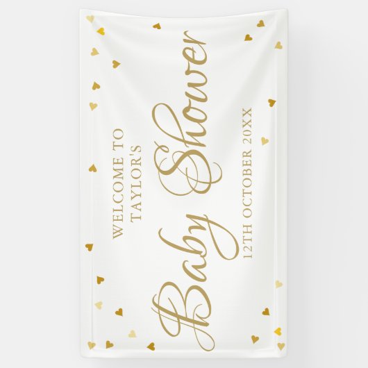 Gouden Liefdesharten Baby Shower Strooiwelkom Spandoek (Verticaal)