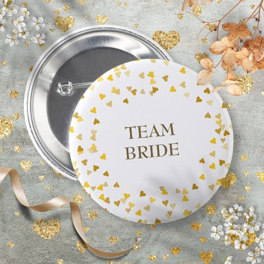 Gouden Liefdesharten Confetti Naam Ronde Button 5,7 Cm