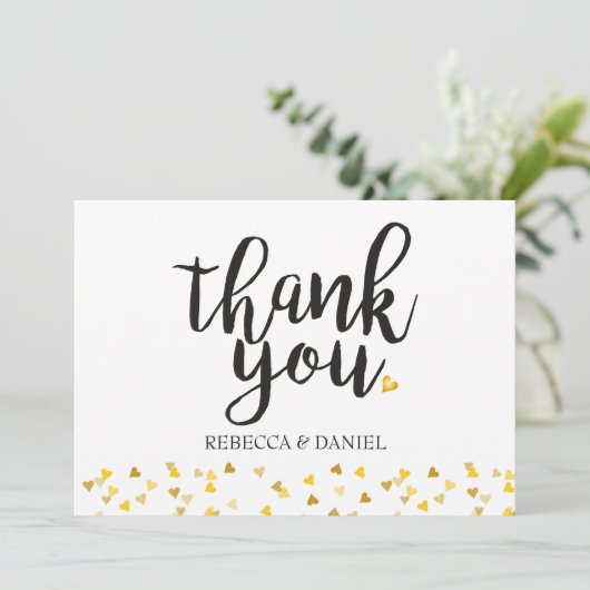Gouden Liefdesharten Confetti Script Bedankkaart (Staand voorkant)